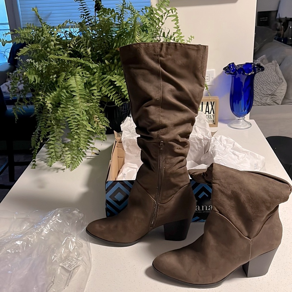 NWT - Tall Brown Imitation Suede Boots